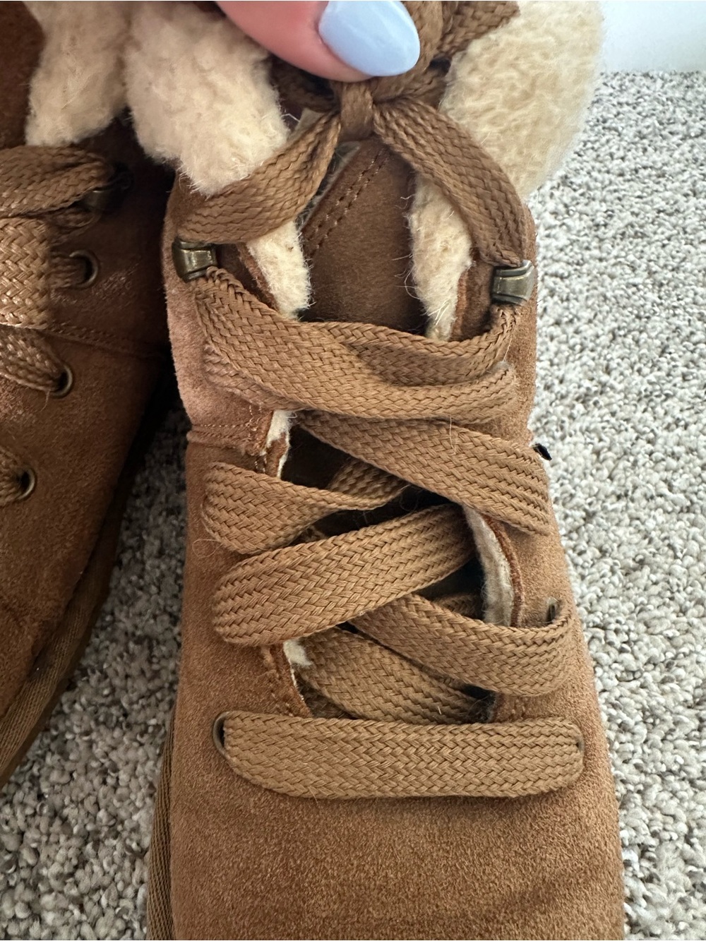 BearPaw Cream Shearling-Lined Lace Up Ankle Boots - Picture 10 of 10